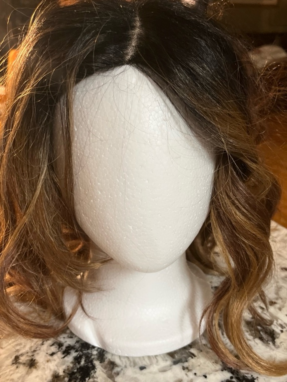 Womens Ombre Brown to Black Synthetic Wig - Natural Wave